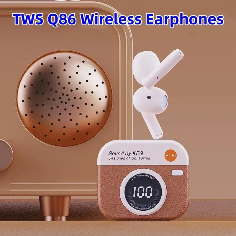 New Q86 TWS Wireless Earphone Bluetooth Headphones Sport Stereo  Bluetooth Earbuds for  iPhone  Retro Camera Style